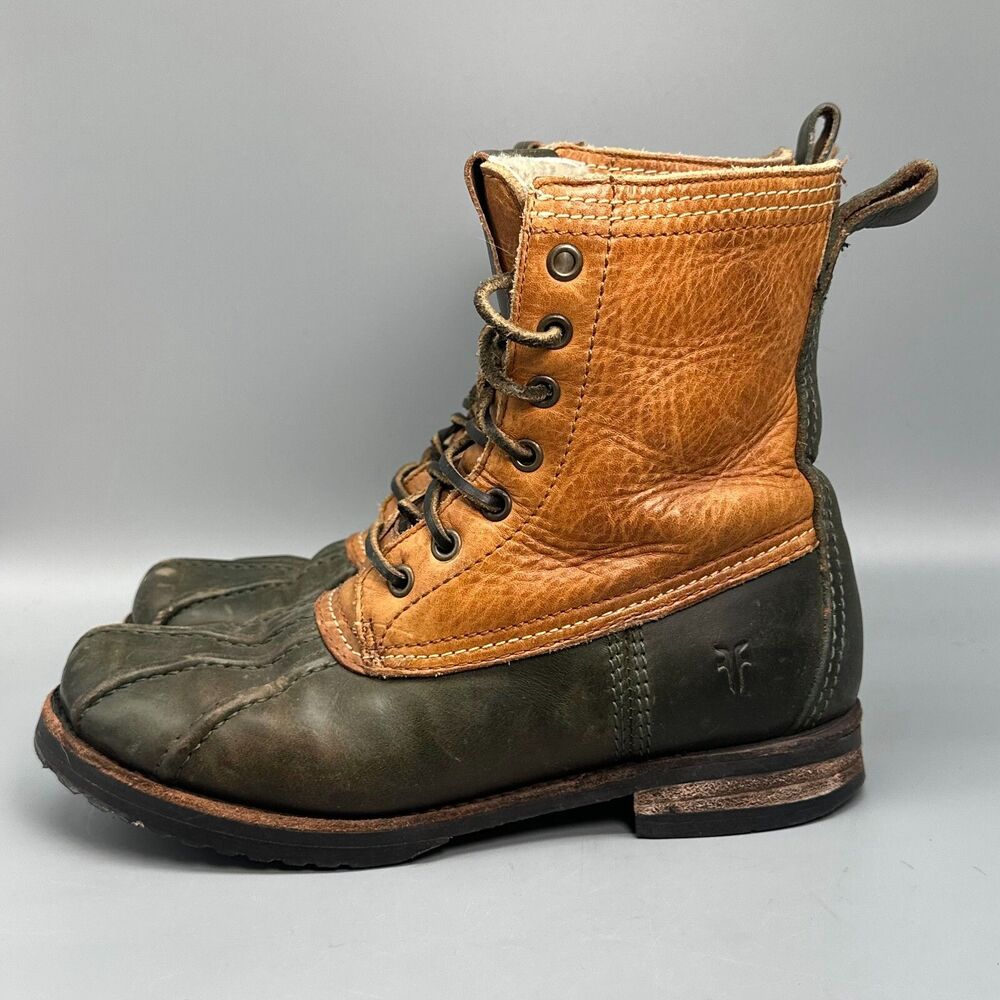 Frye Veronica Women's 6.5 Brown Leather Shearling Duck Boots Lace-Up Mid-Calf - Picture 6 of 12